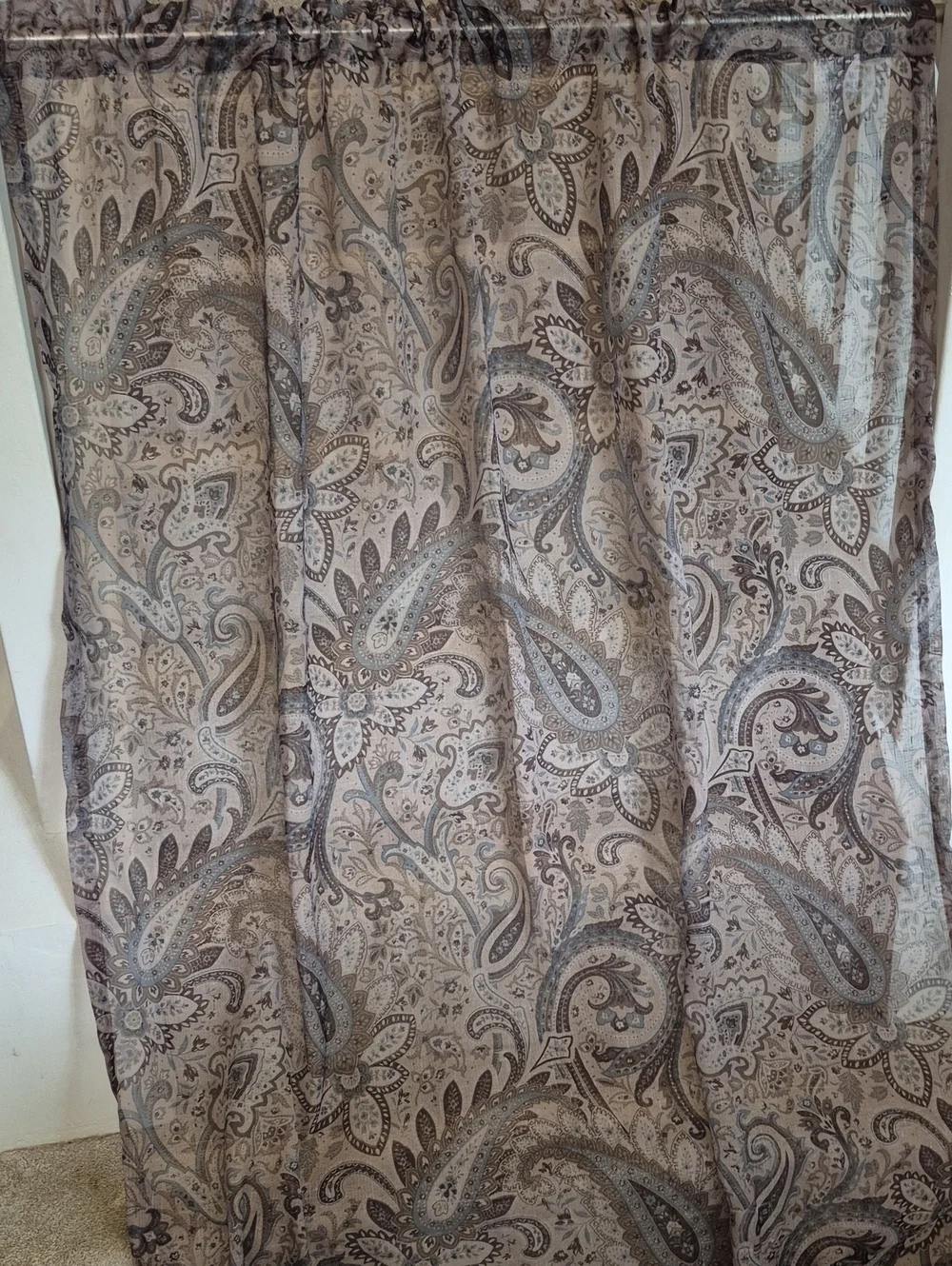 Paisley Semi Sheer Curtain Panel Taupe Gray 48x80
